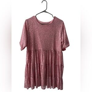 Pink Sequin Short Sleeve Tunic Dress